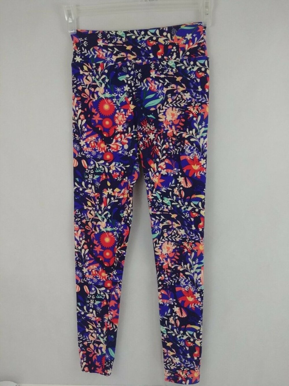 Lularoe Leggings One Size Black With Purple, Orange, and White Floral Print